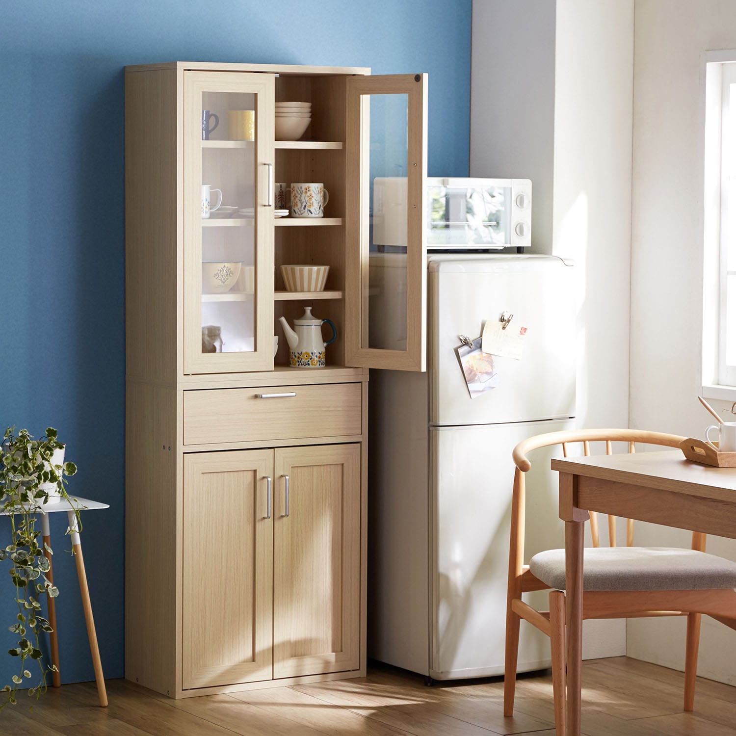 上下連結できるコンパクト食器棚（食器棚/キッチンボード）｜通販の