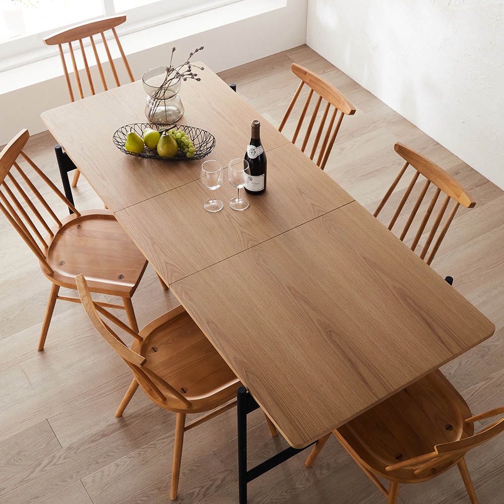 在庫限りのお買得】 1人でも簡単に伸長できる オーク材のダイニング