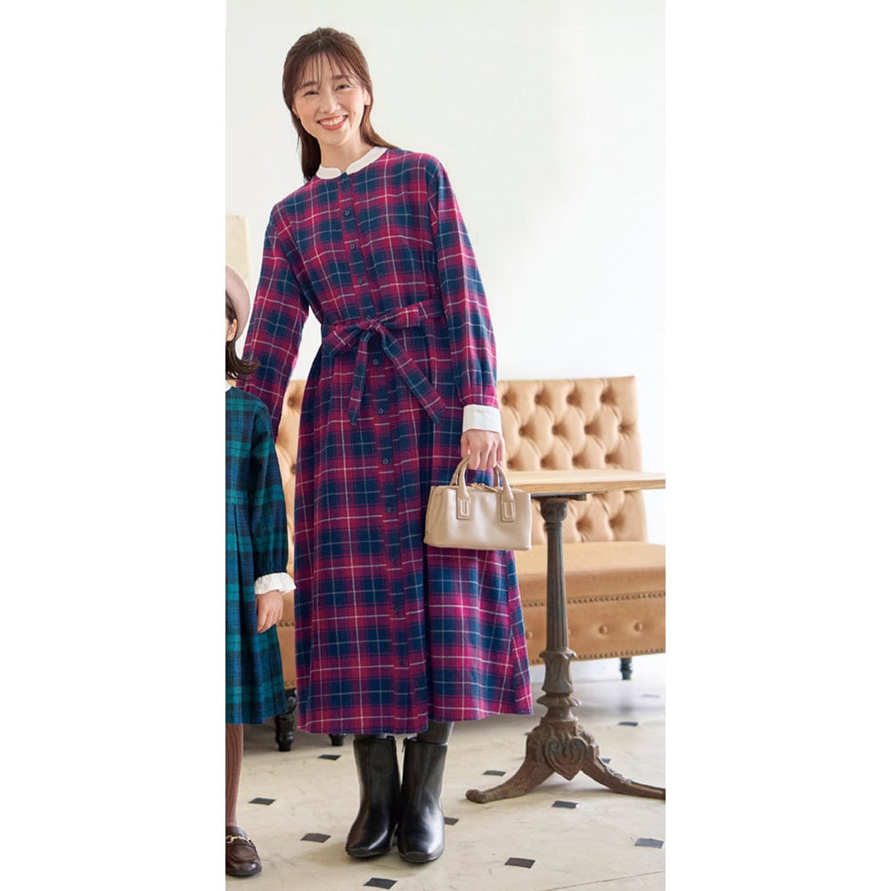 親子でリンクチェック柄レディースロングシャツワンピース｜通販の