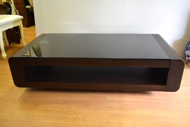 ニトリ ベルネ センターテーブル ダークブラウン木目枠 ガラスブラック