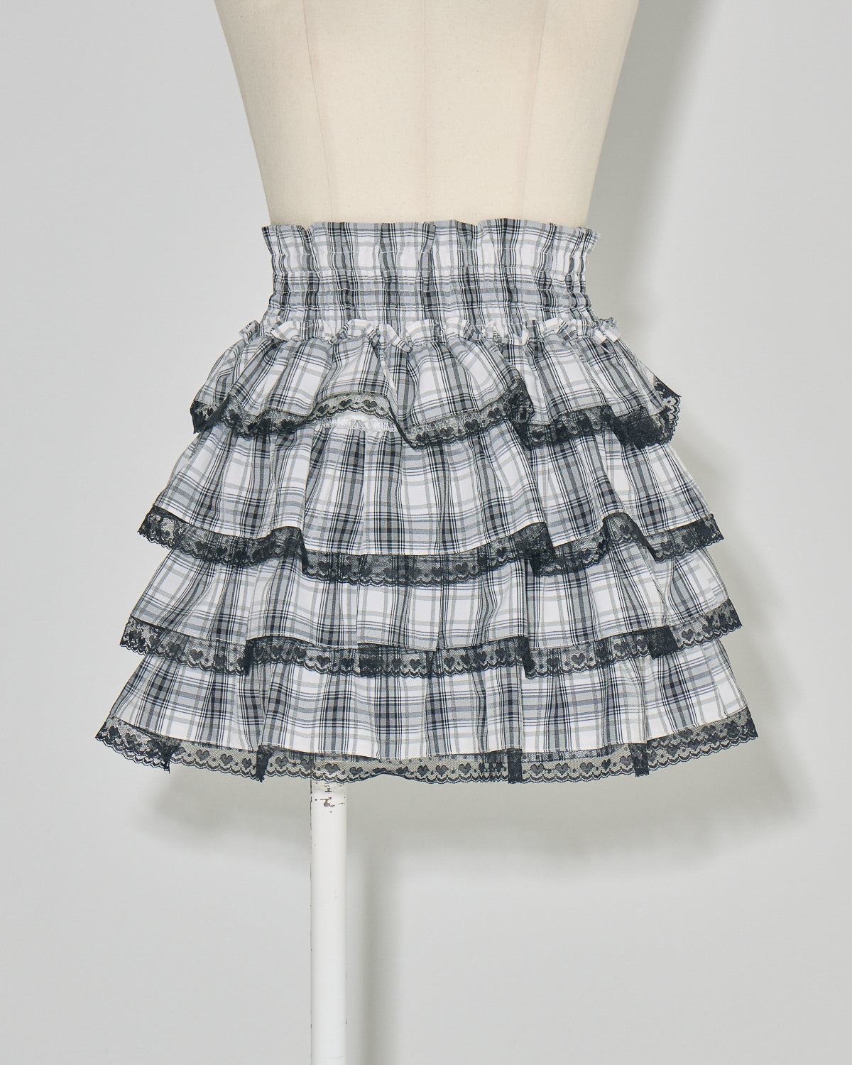 シャーリングティアードチェックスカート – pium