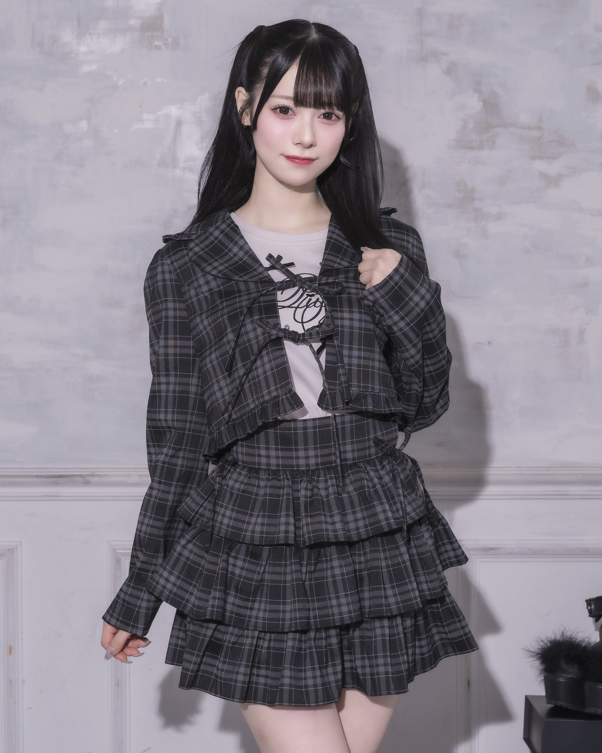 チェックサイドリボンティアードスカート – pium