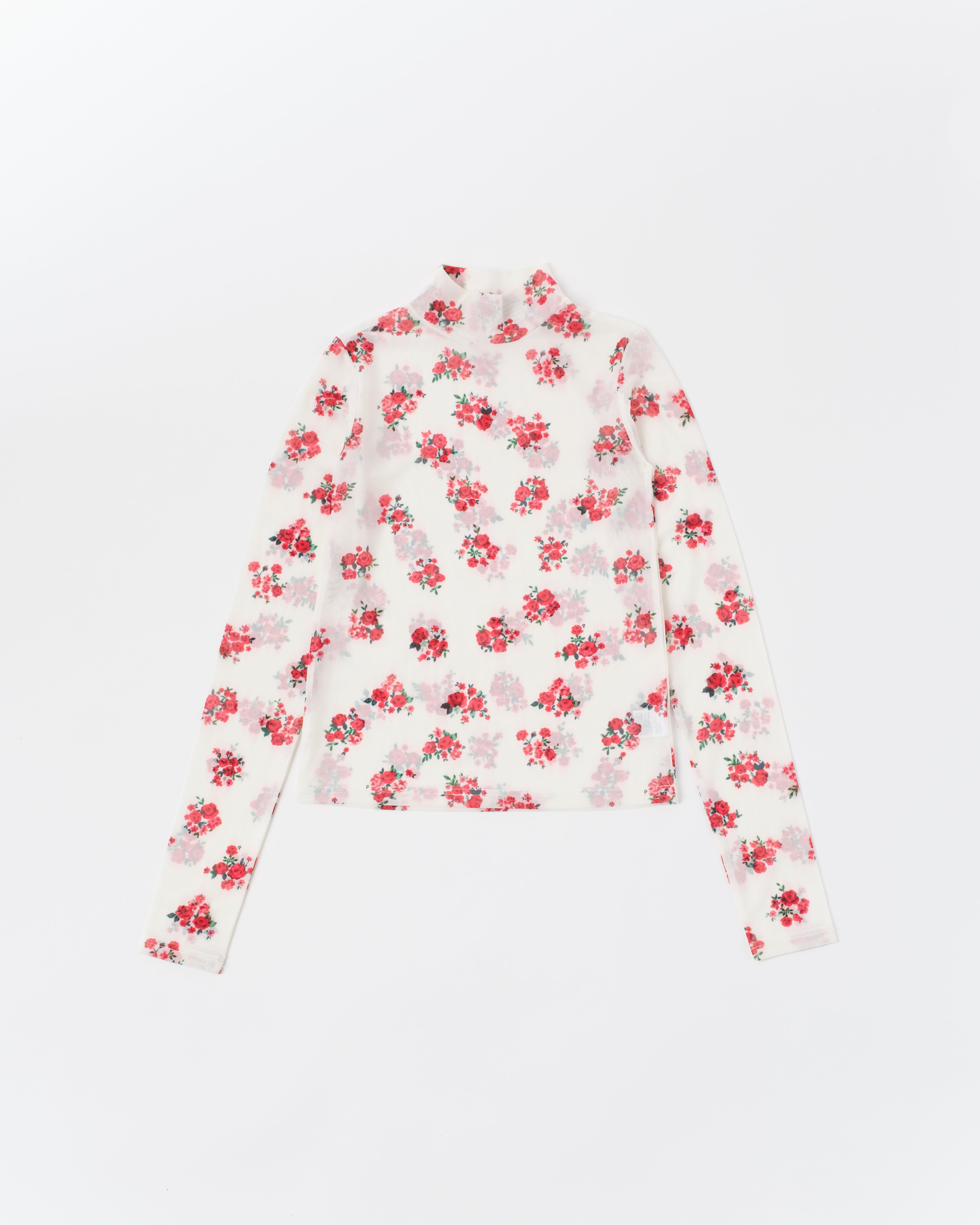 Red bouquet see-through tops (High / Round neck)