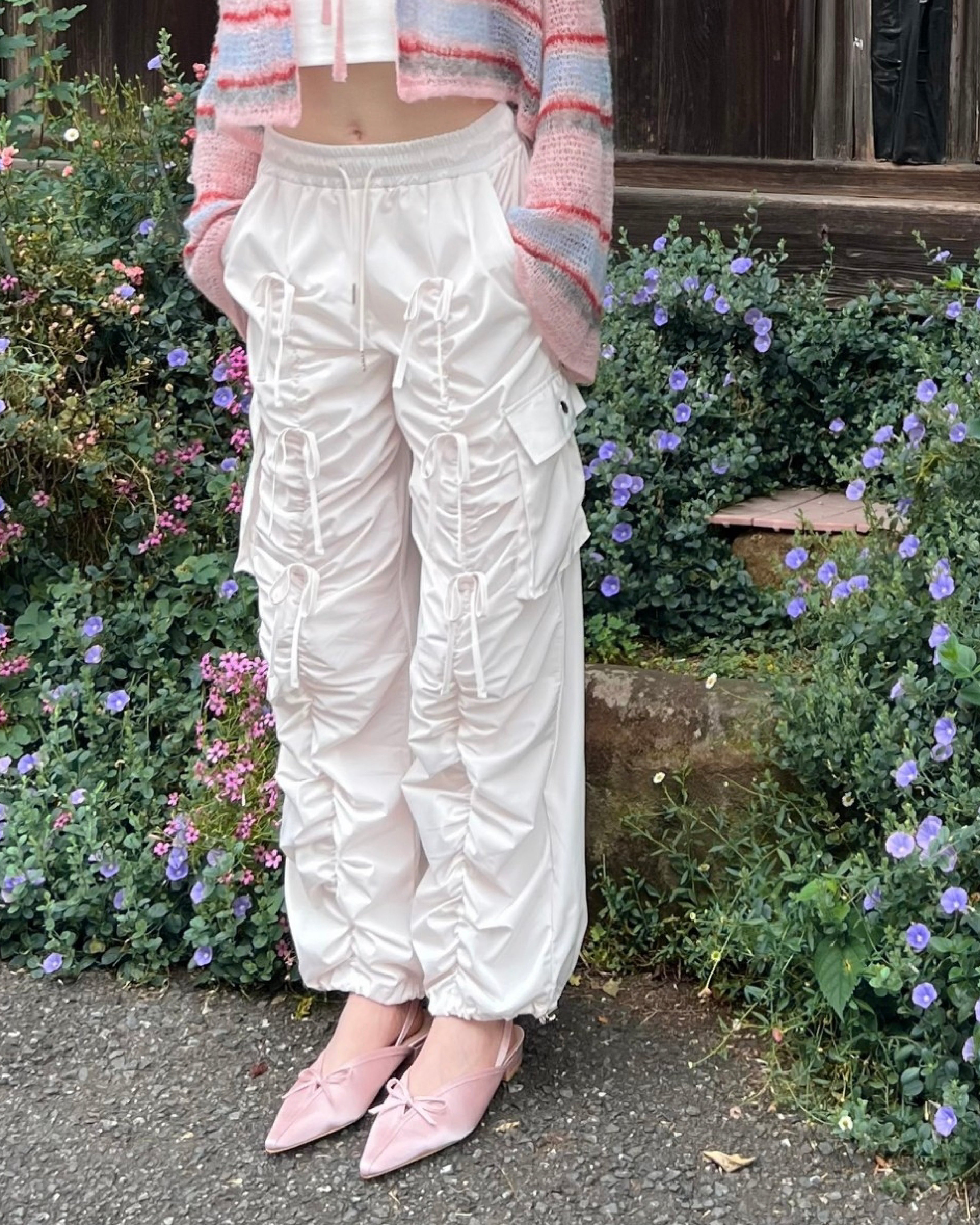 GATHER RIBBON CARGO PANTS（WHITE）