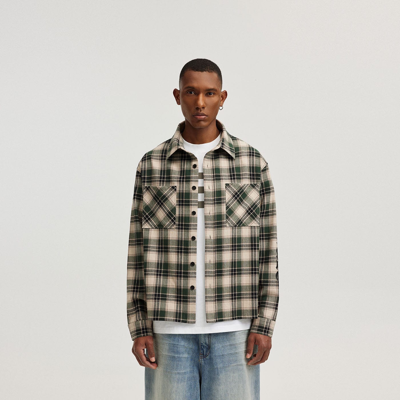 BONELESS Gothic Slogan Plaid Shirt