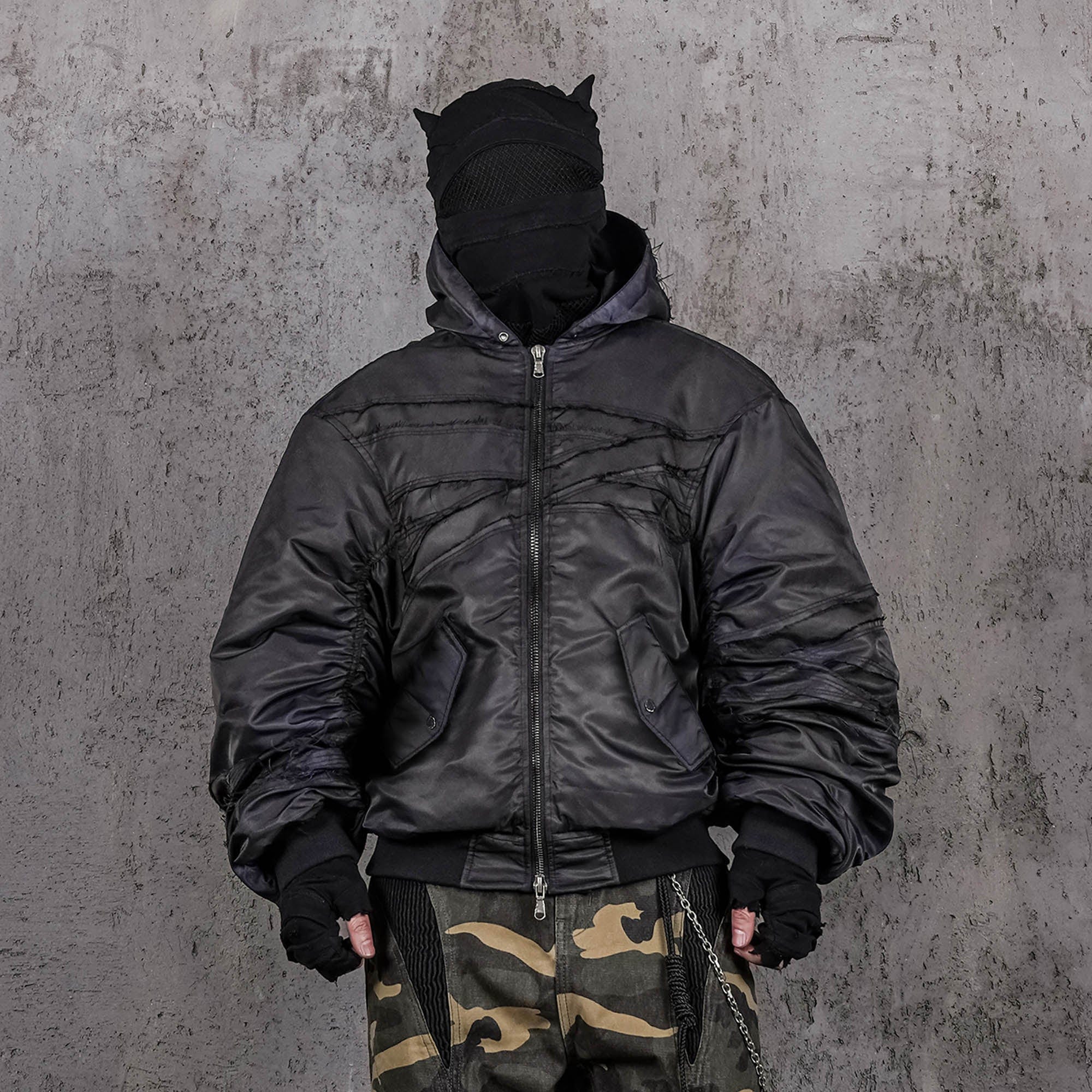 UNDERWATER Distressed Bondage MA-1 Jacket Black