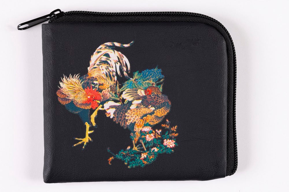 伊藤若冲の傑作『紫陽花双鶏図』をあしらったミニ財布「若冲お散歩財布