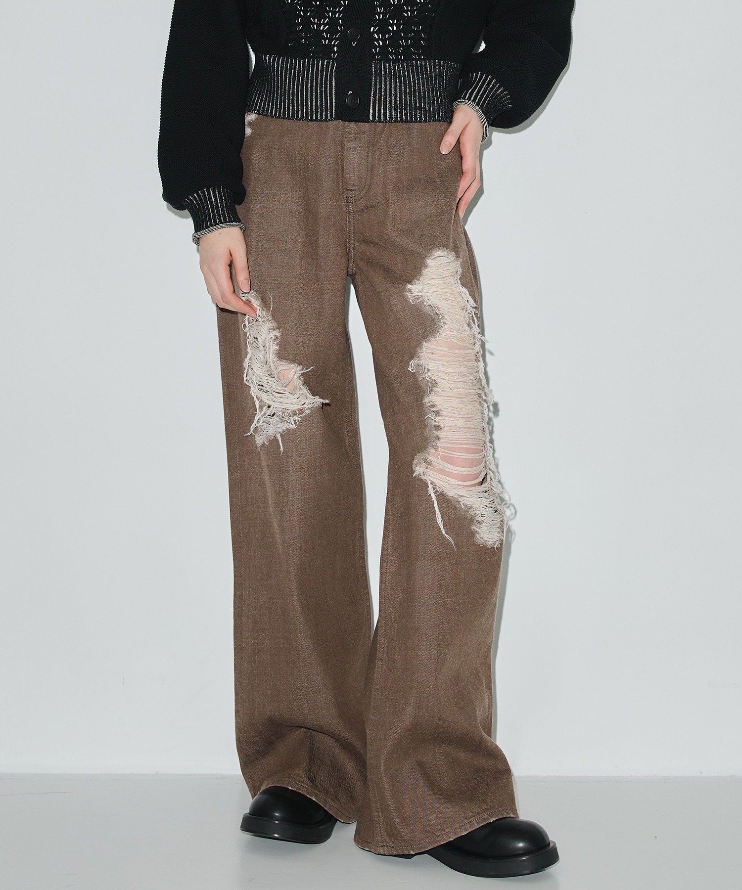 クラッシュストレートワイドデニム(1 BROWN): : ウィメンズ｜PUBLIC