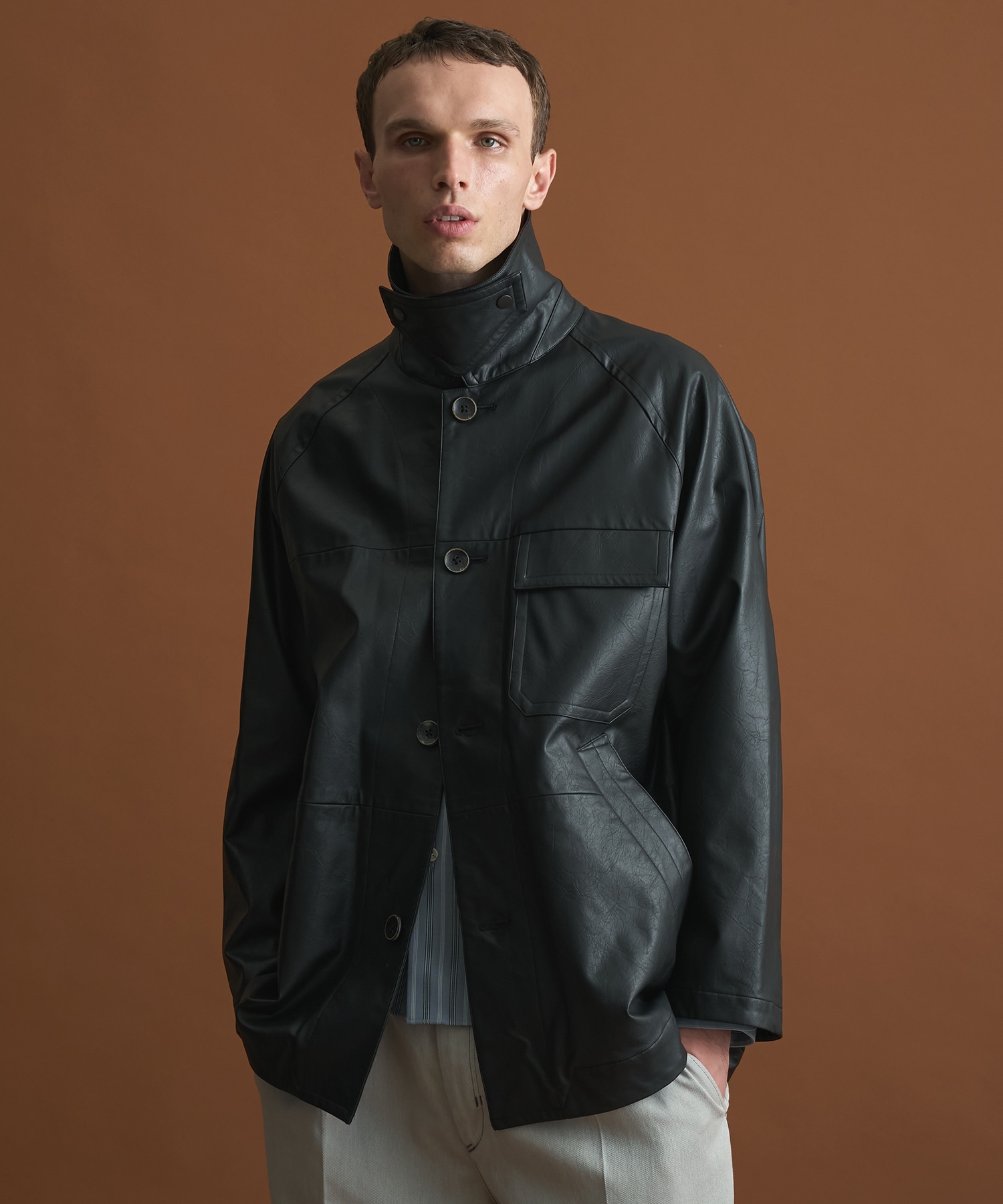 ヴィンテージフェイクレザーカーコート(1 BLACK): : メンズ｜PUBLIC