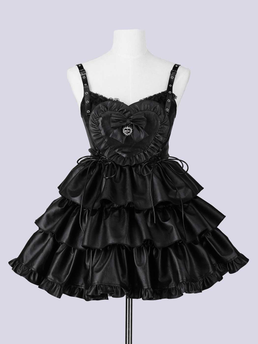 IMVAL / Frill Heart Dress [BLK] - QOOZA