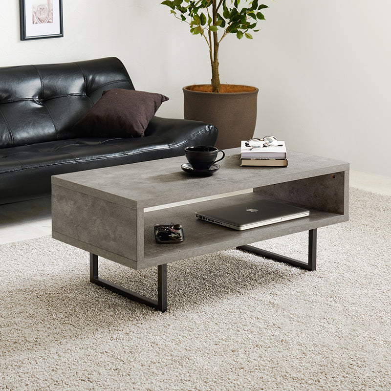 コンクリート調 センターテーブル [幅90] オープン収納付き CONCRETE