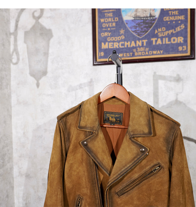 スウェードレザー エポレット付きダブルライダースジャケットS～4XL