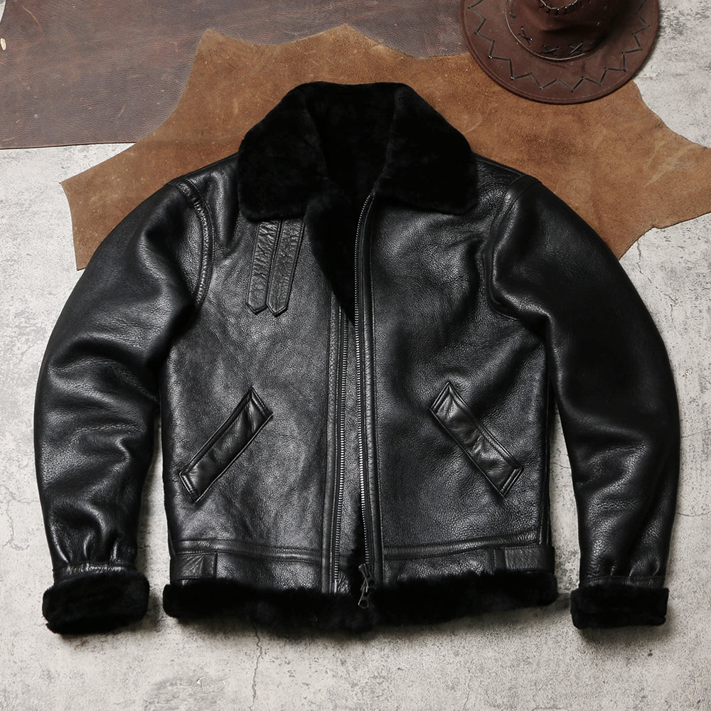 ☆オーストラリア産ムートン オールブラック B-3フライトジャケット☆S