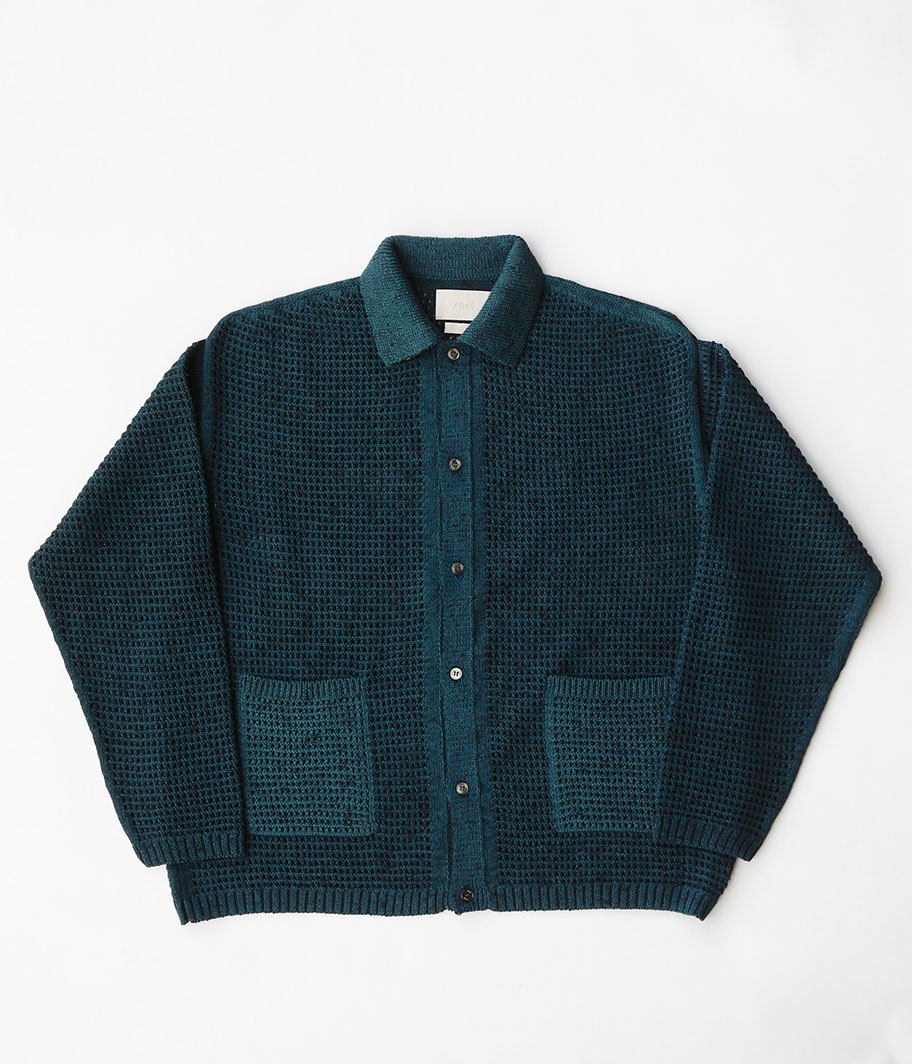 YOKE MESH KNITTED BUTTONED CARDIGAN [BOTTLE GREEN] - Fresh Service