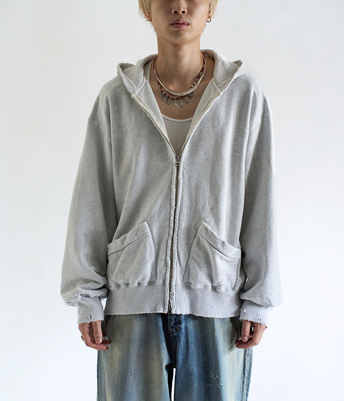 ANCELLM ZIP UP HOODIE [HEATHER WHITE] - Fresh Service NECESSARY or