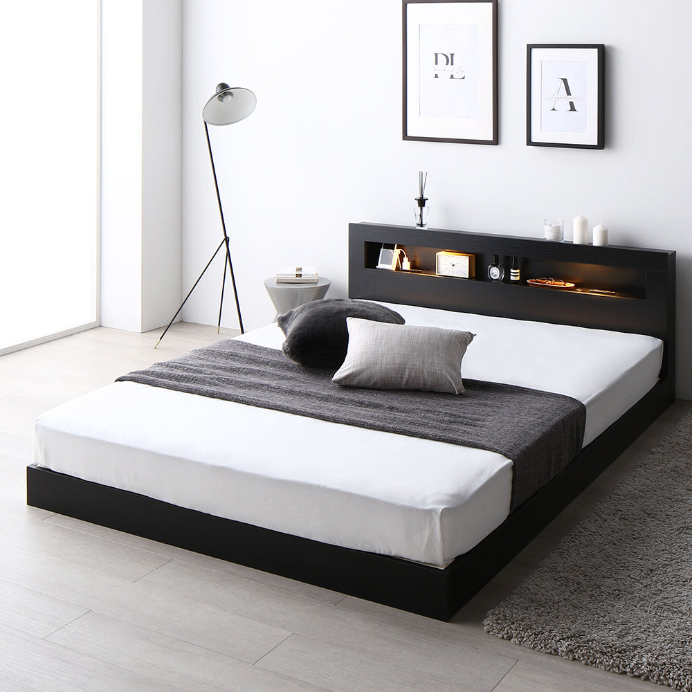 ホテルスタイル ローベッド LED照明＆棚付き『CONCASA コンカーサ