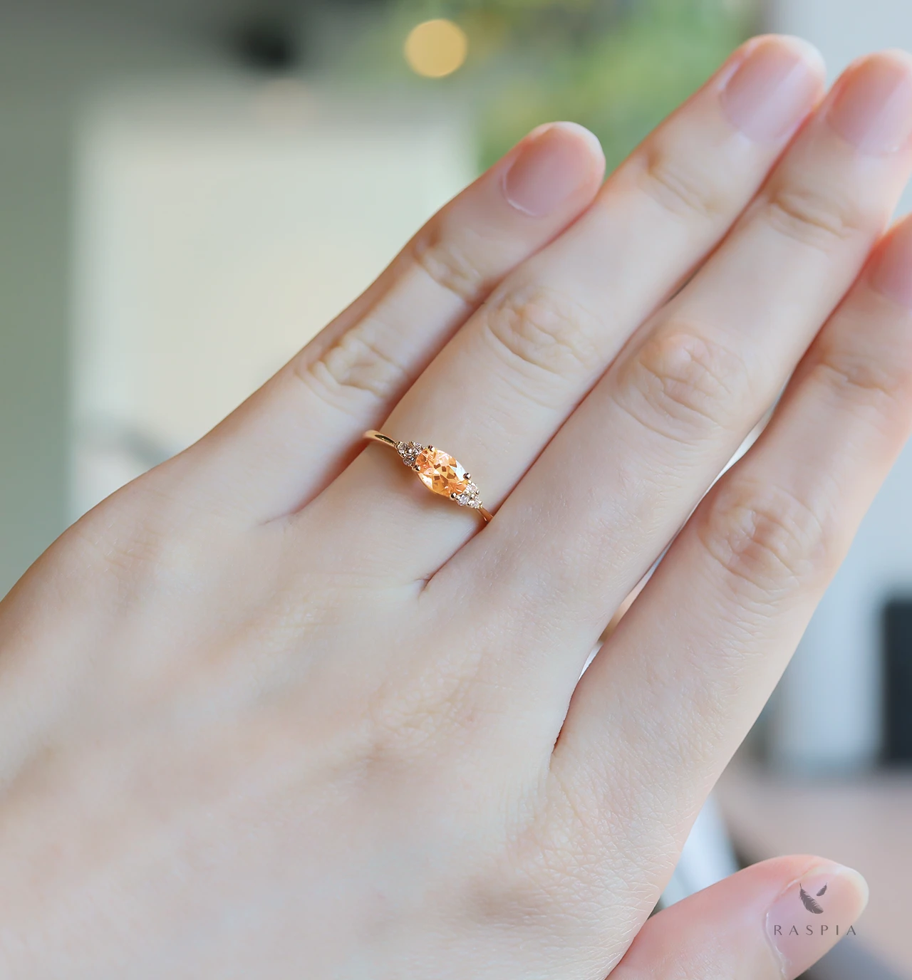 スペサルティンガーネット＆ダイヤモンド K18リング オーバルカット