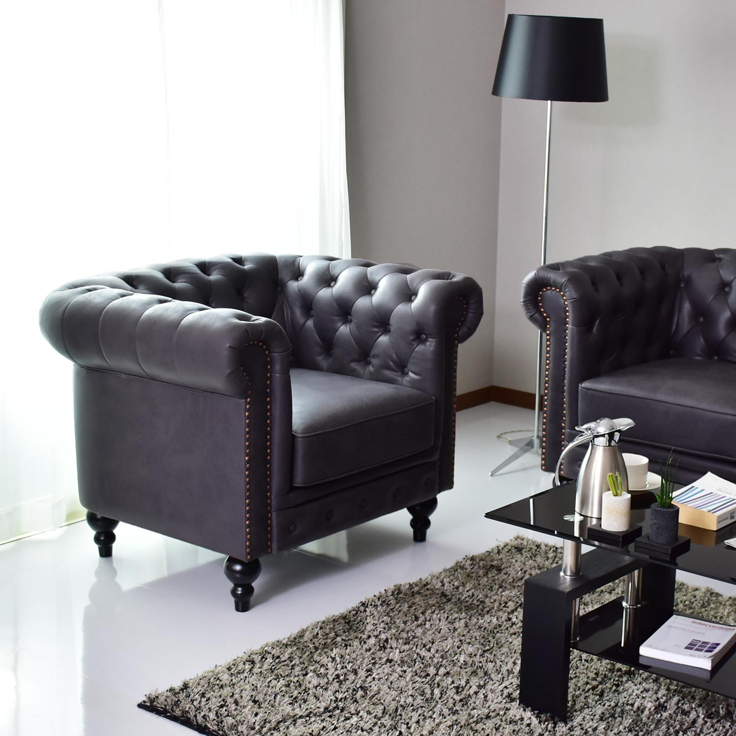 幅98] ソファー ひとりがけ 1人用 チェスターフィールド ヴィンテージ