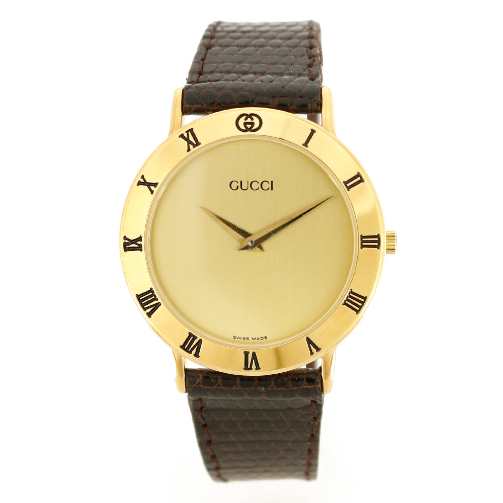 中古】 グッチ GUCCI GP 腕時計 ローマ数字 GP レザー 3000.2M
