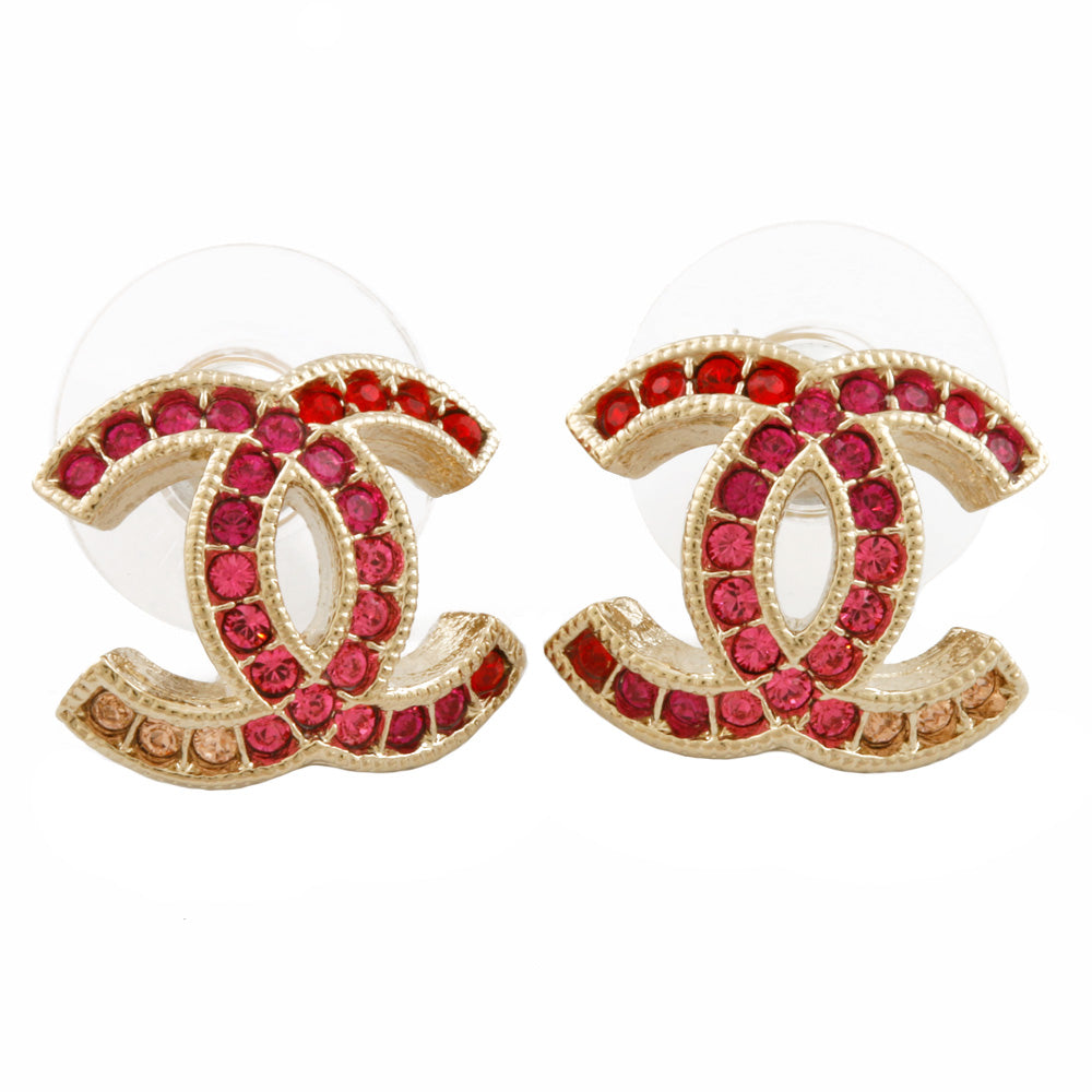 Used] Chanel CHANEL Earrings Coco Mark Rhinestone Metal Gold Red