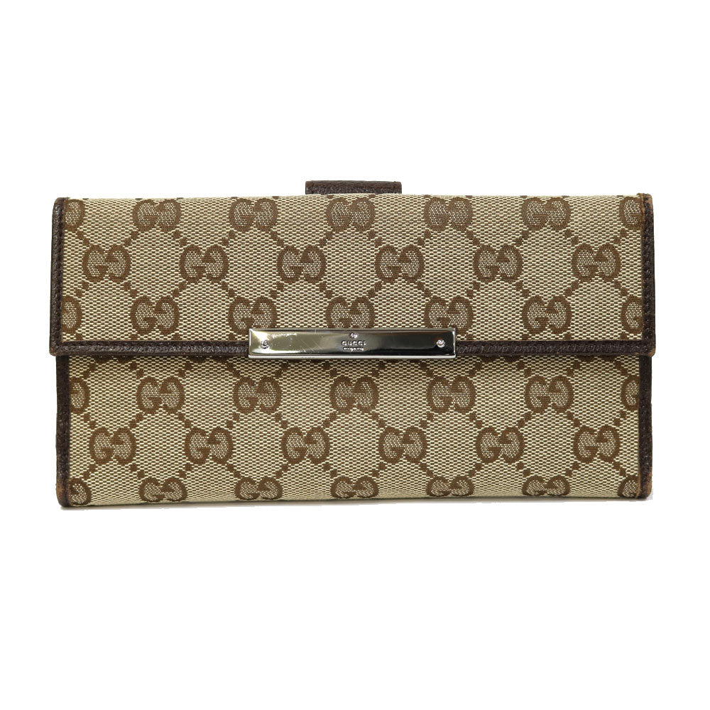中古】 グッチ GUCCI 長財布 GG柄 GGキャンバス ブラウン ベージュ
