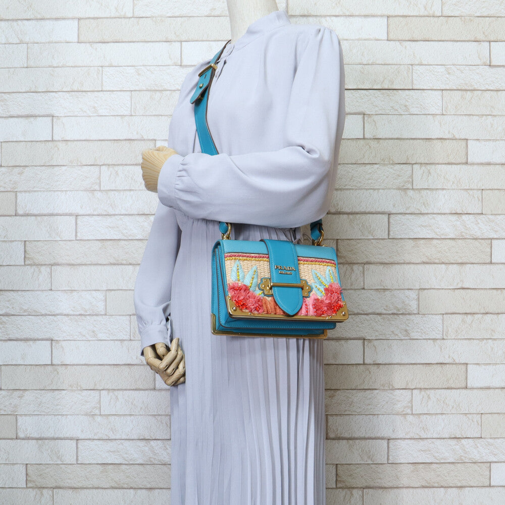 プラダ カイエ限定 ショルダーバッグ レザー ブルー レディース PRADA