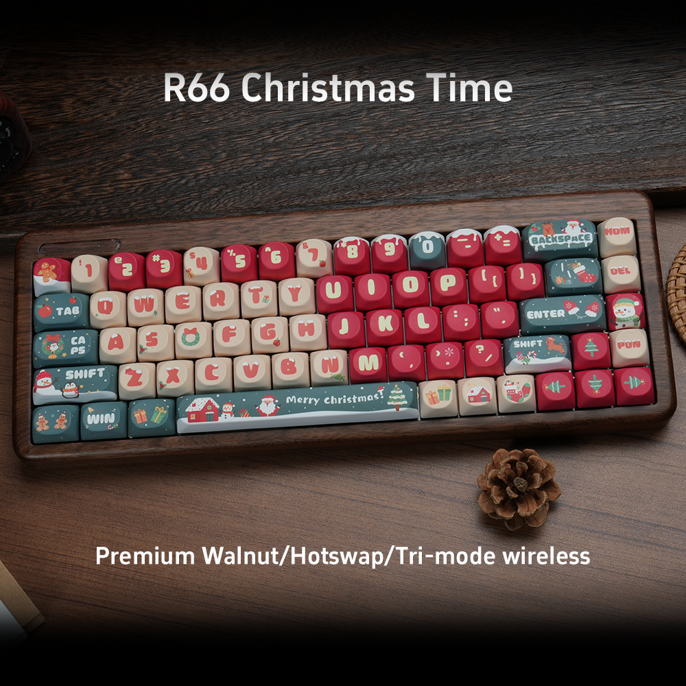 RECCAZR R66 Wooden tuotuo Wireless Mechanical Keyboard, Wooden Keyboar