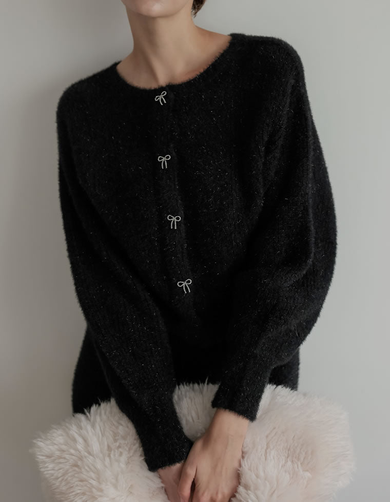 ラメフェザーニットリボンカーディガン - トップス通販 | 人気