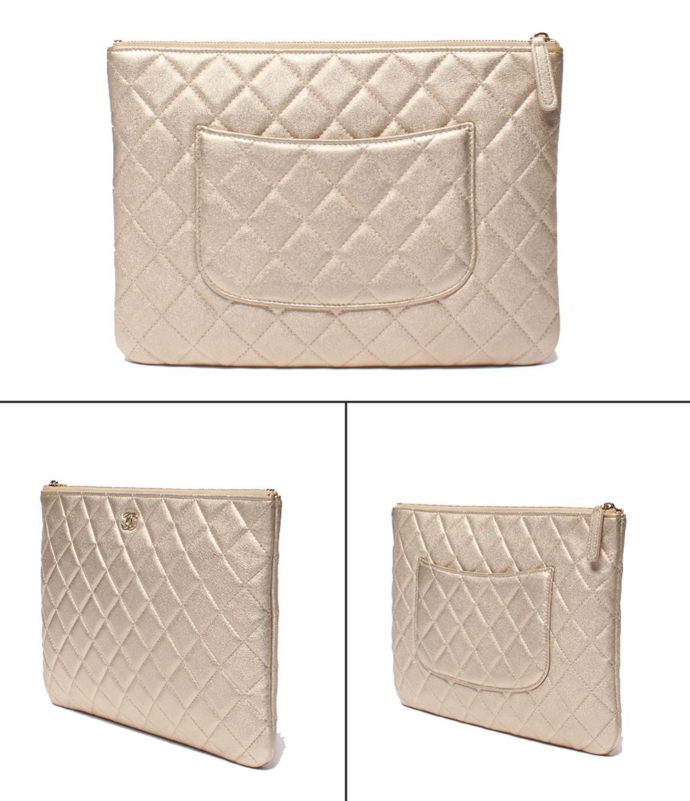 美品 CHANEL クラッチバッグ マトラッセ ラムスキン ゴールド金具