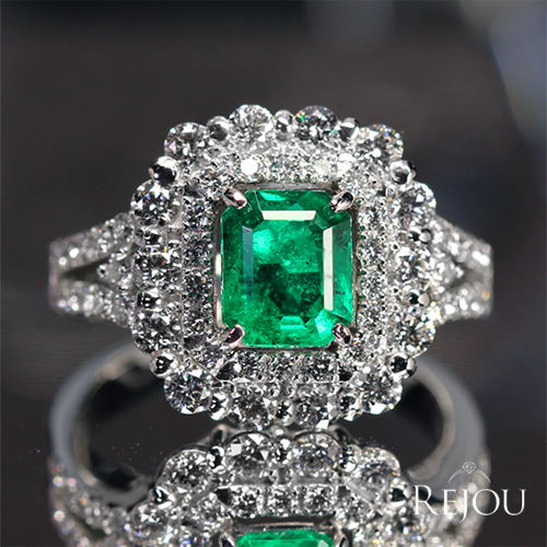 エメラルド(vivid green) 1.1ct ダイヤモンド 約1ct プラチナ リング