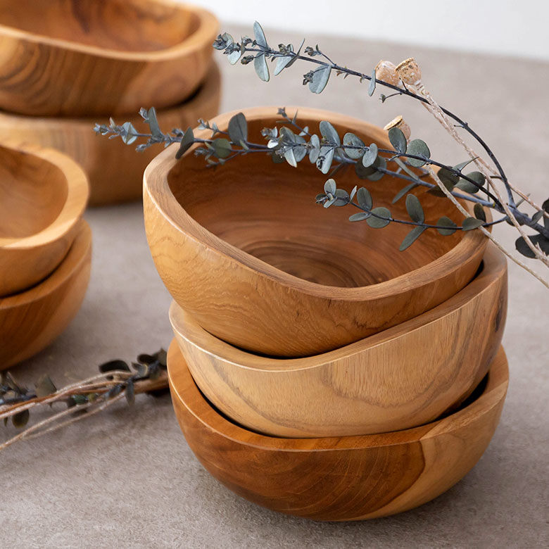 トレイ チークウッド 木製 ウッド ボウル Mサイズ ハンドメイド [11588