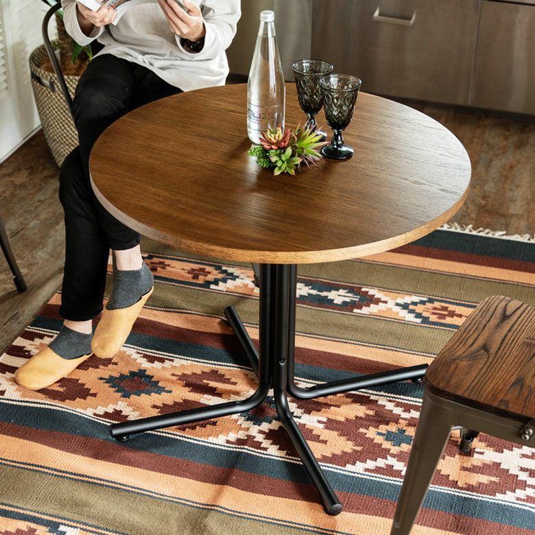 カフェ風テーブル 木製 スチール ブラウン ラウンド 直径80cm カフェ