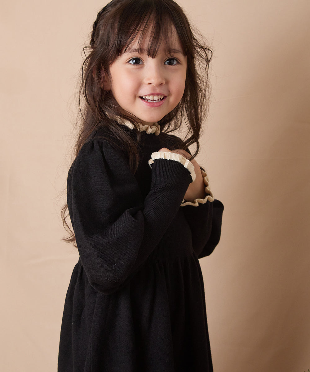 バイカラーフリルニットワンピース