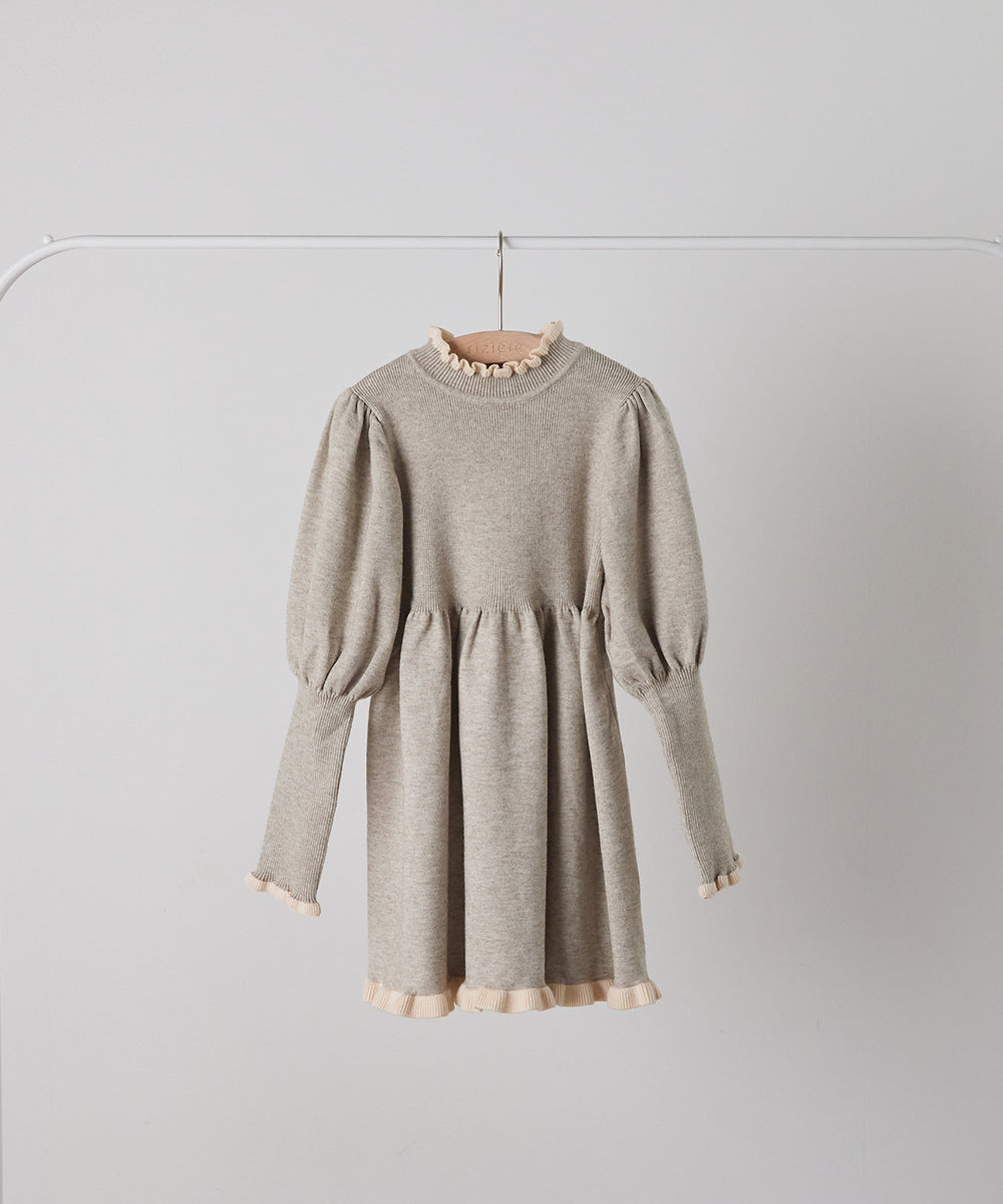 バイカラーフリルニットワンピース