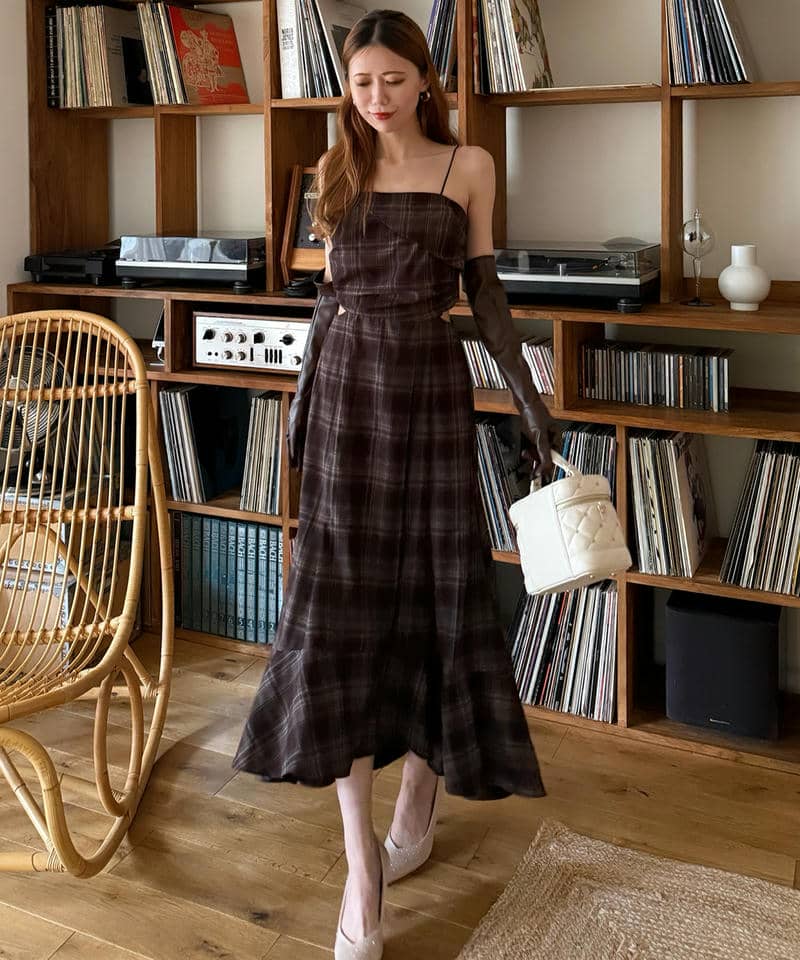 チェック柄カッティングキャミフレアワンピース｜ROYAL PARTY ロイヤル