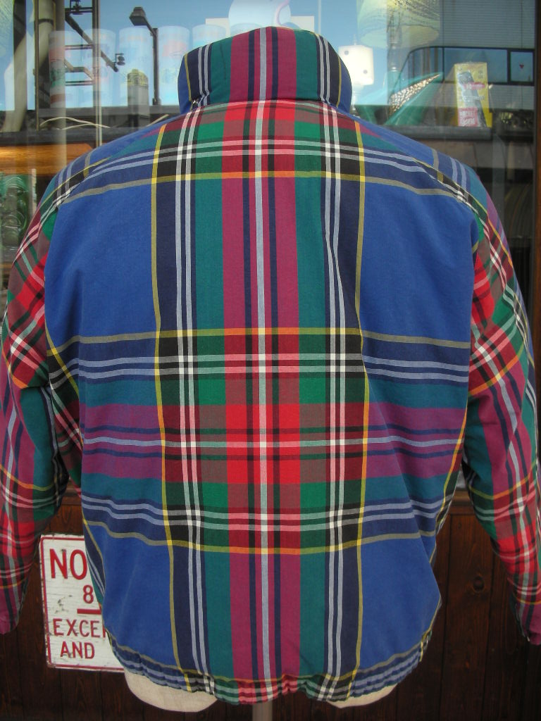 80S~90S オールド ラルフローレン青チェックダウン ジャケット/S