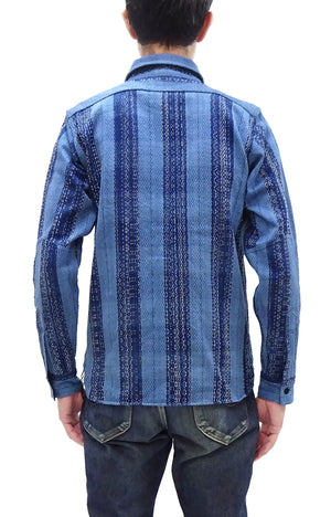 Samurai Jeans Indigo Sashiko Shirt Men's Casual Indigo Plaid with