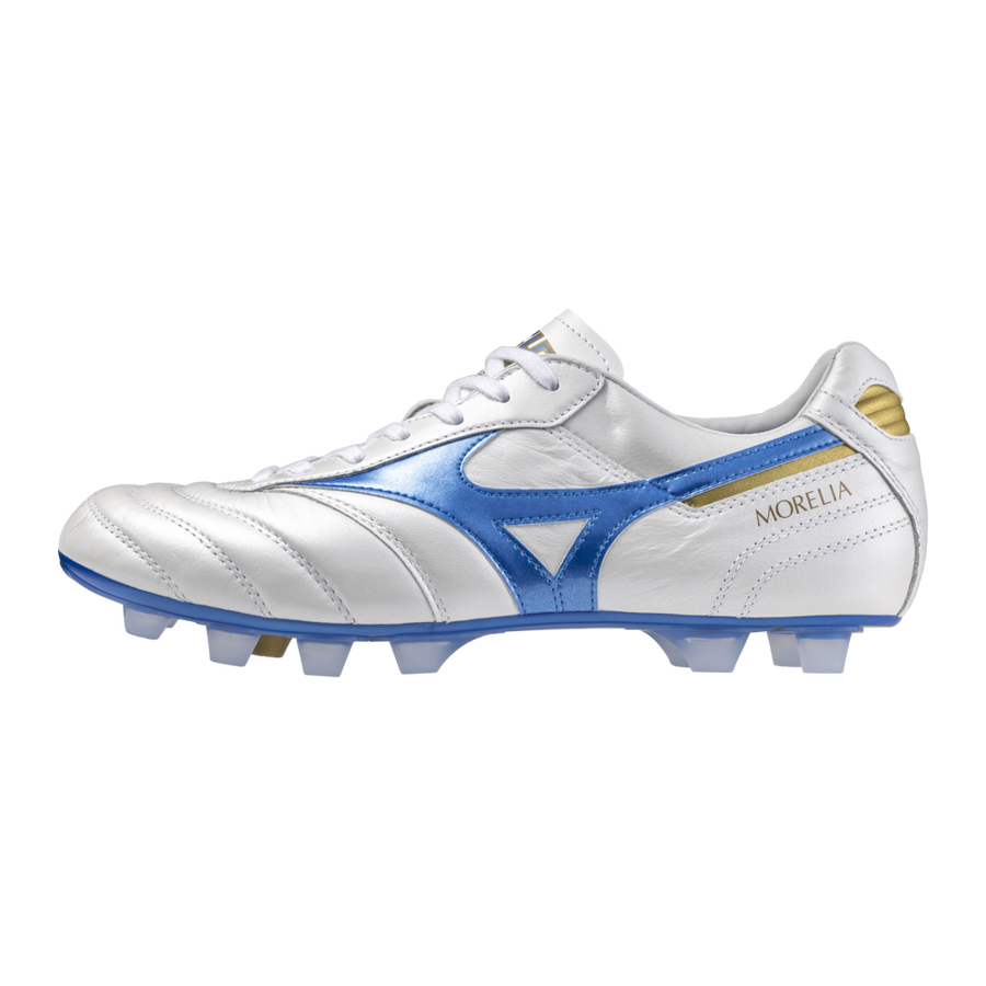 Mizuno Morelia II Japan FG Cleats - White and Laser Blue | Rugby Now