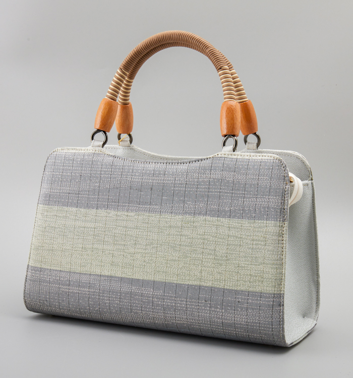 大島紬 満開の藤の花 リメイク 胡桃皮ハンドルバッグ A4サイズ対応 紬