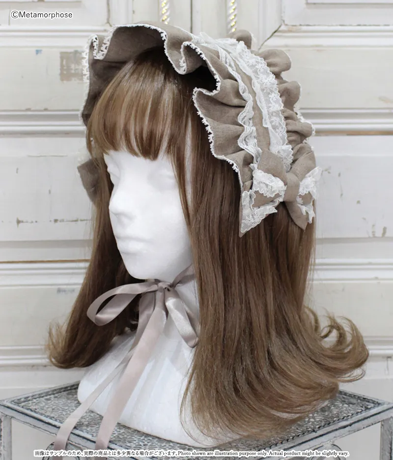 両山レースブリム付きヘッドドレス - ボンネット、ヘッドドレス