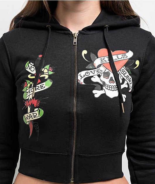 Ed Hardy LKS Skull Black Crop Zip Hoodie | Zumiez