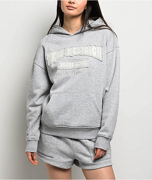 True Religion Patched Boyfriend Grey Hoodie | Zumiez