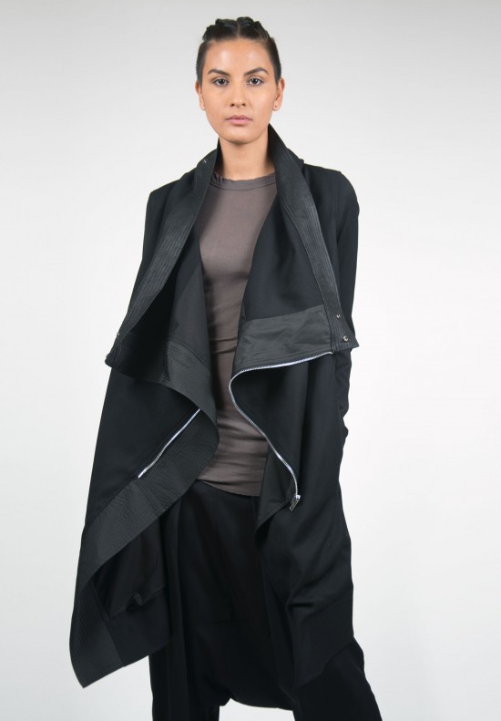 Rick Owens Lambs Wool Zipped Coat in Black | Santa Fe Dry Goods