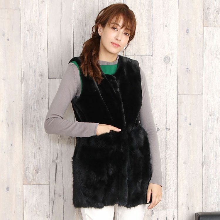 ラビット ファー ロングベスト ファーベスト レディース Filomo ノー