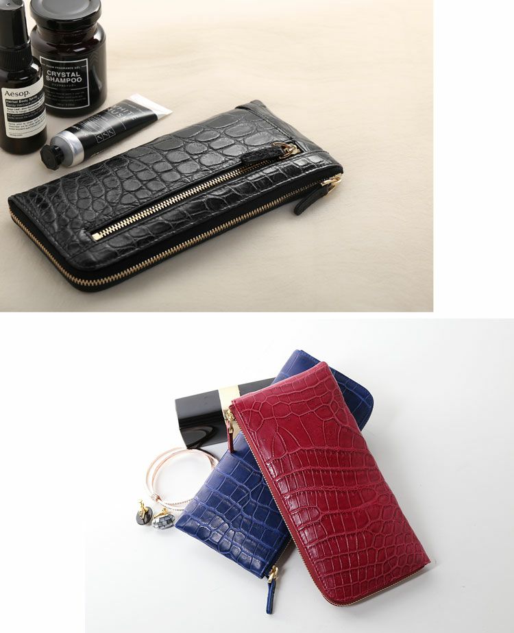 クロコダイル マット L字ファスナー 長財布 レディース 薄い