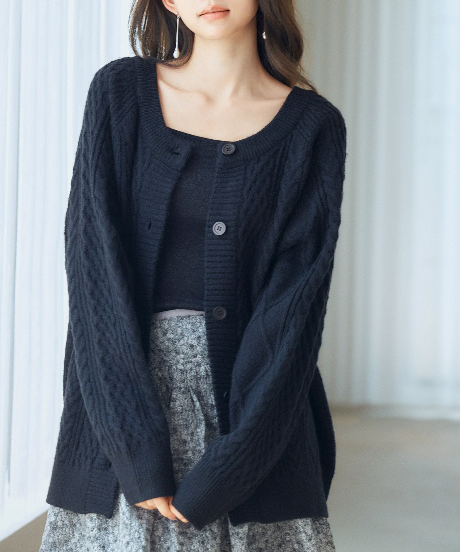 DRUMOHR ブラック編み込みカーディガン DRUMOHR ブラック編み込み