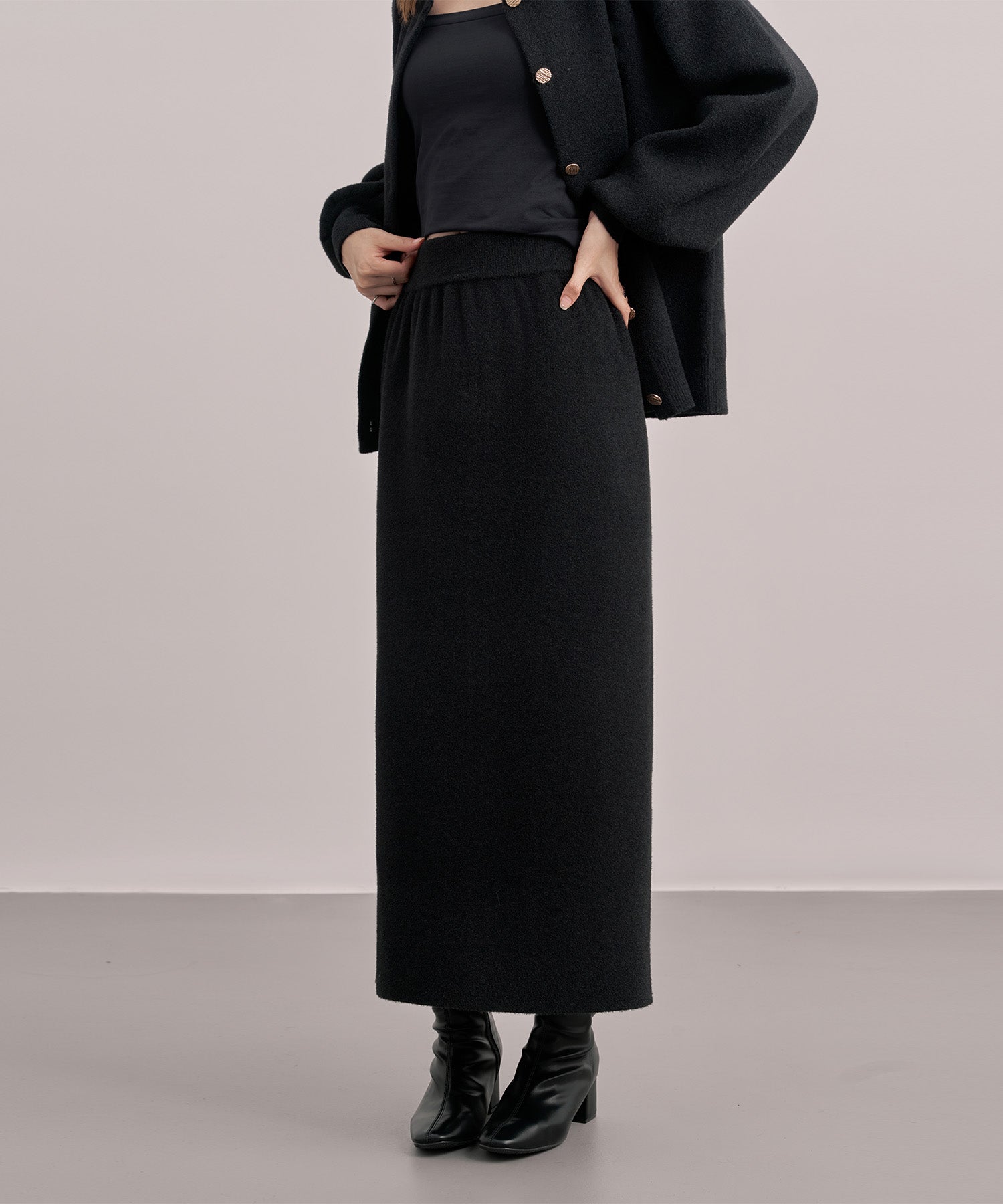 カーディガン×スカートニットセットアップsdp8095 ブラック – [公式