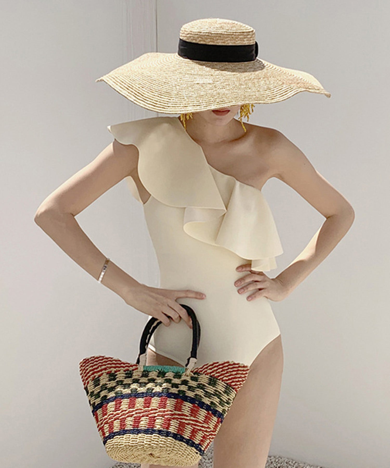 ワンショルダーフリルスイムウェアsdpalyy006 アイボリー – [公式