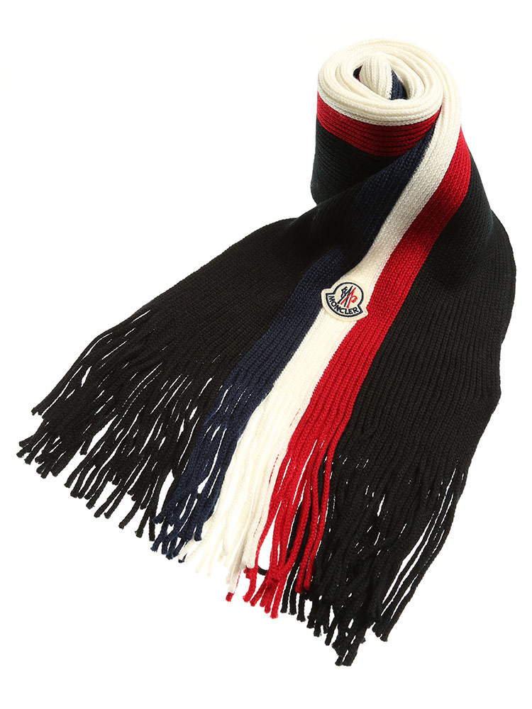 MONCLER モンクレール ウール100％ トリコロール マフラー ブランド