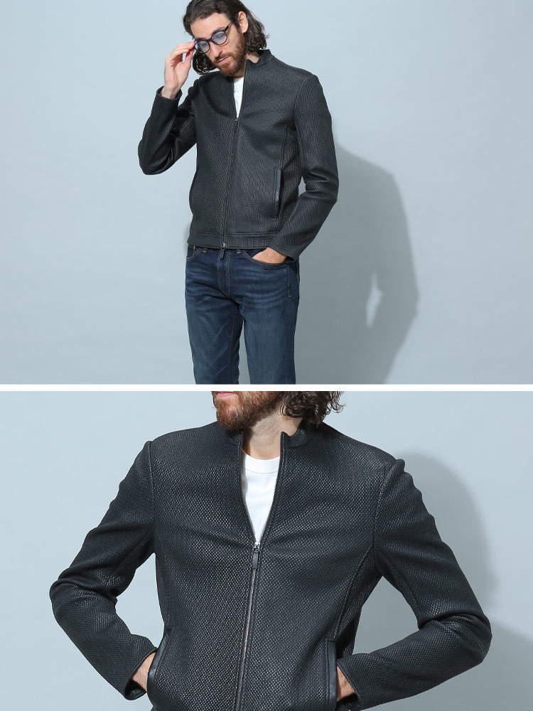 黒タグ エンポリオアルマーニ ライダース レザージャケット 本革 48